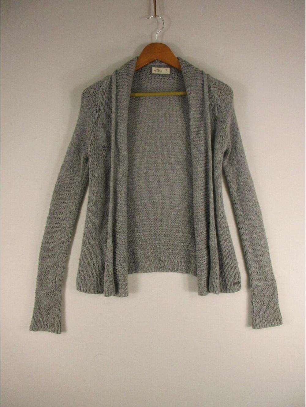 Hollister Cardigan Womens S Gray Open Front Shawl Collar Cozy Knit Sweater